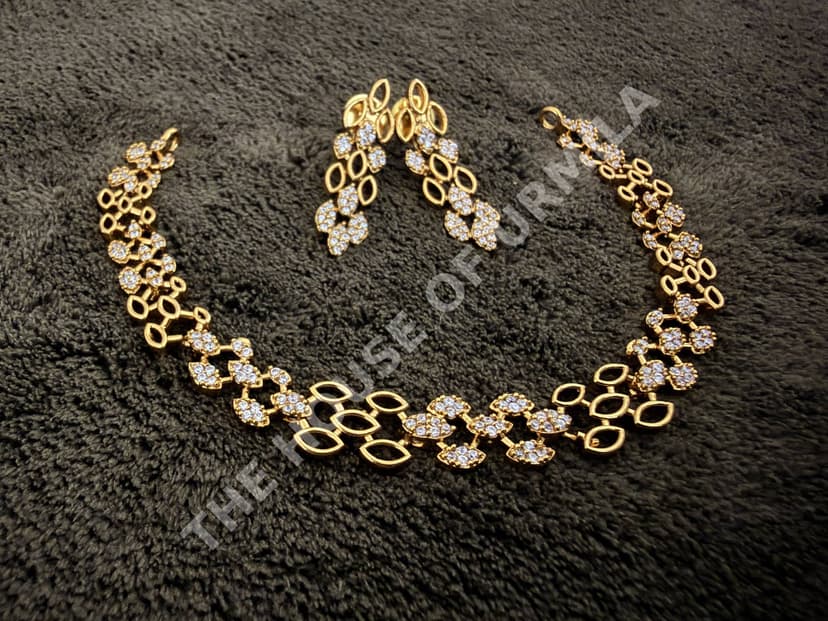PALLAVI - CZ Leaf Vine Necklace Set