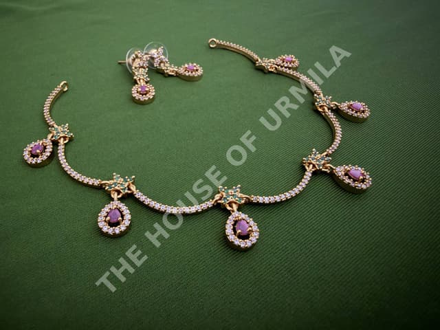 CHANDRIKA - AD Stone Floral Drop Necklace Set