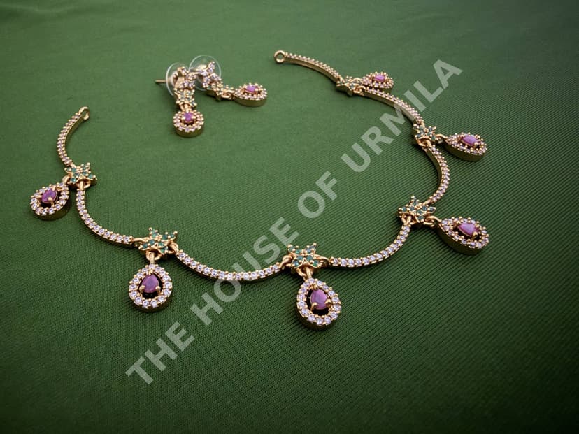 CHANDRIKA - AD Stone Floral Drop Necklace Set