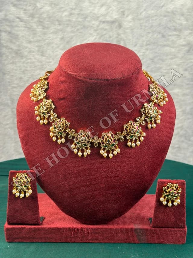 KASTURI — Lotus Jadau Pearl Necklace Set