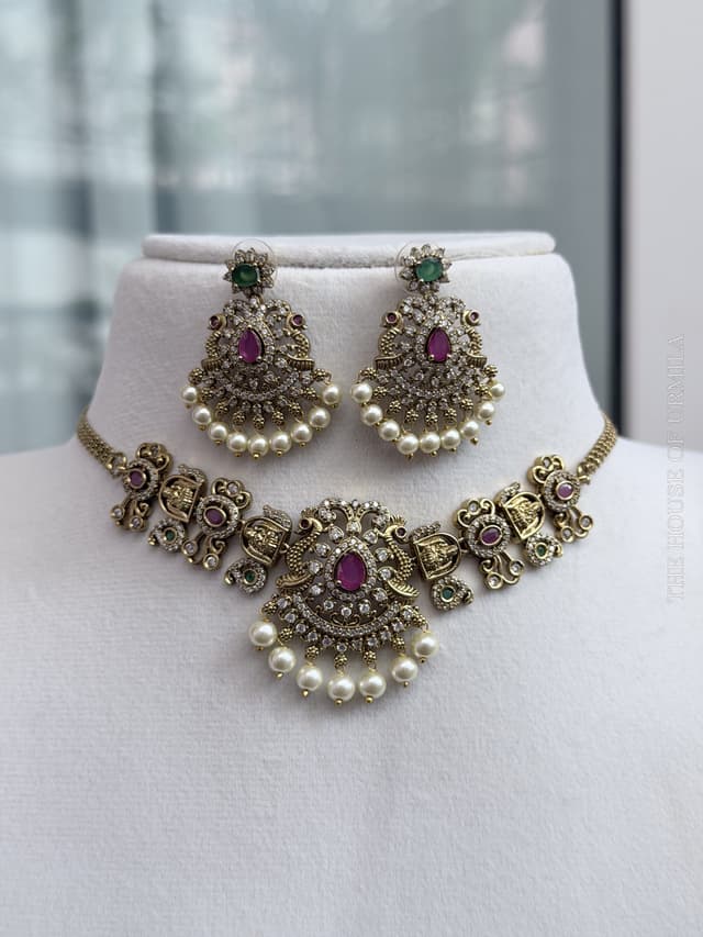 MEENAKSHI — Antique Kemp Peacock Bridal Necklace Set