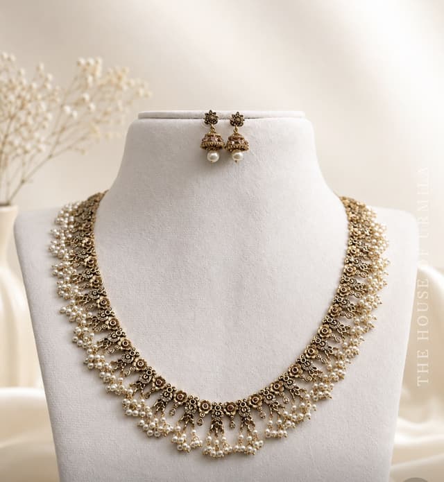 MALLIKA — Antique Pearl Cluster Necklace Set