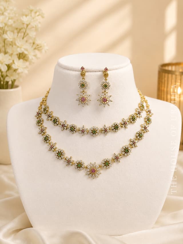 TAARA — CZ Floral Cluster Necklace Set