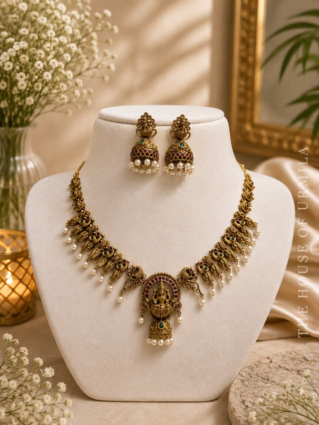 INDIRA — Antique Gold Lakshmi Temple Necklace Set