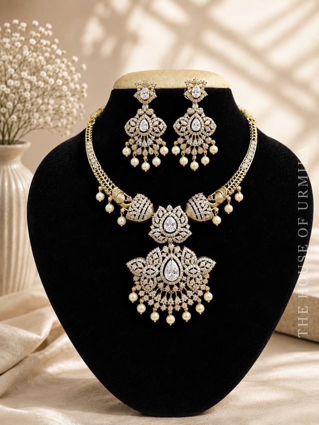 MAHIMA — Grand CZ Floral Statement Necklace Set