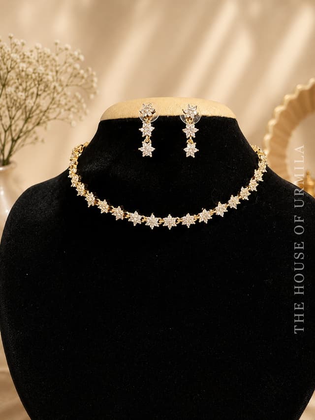 PUSHPIKA — CZ Star Floral Choker Set