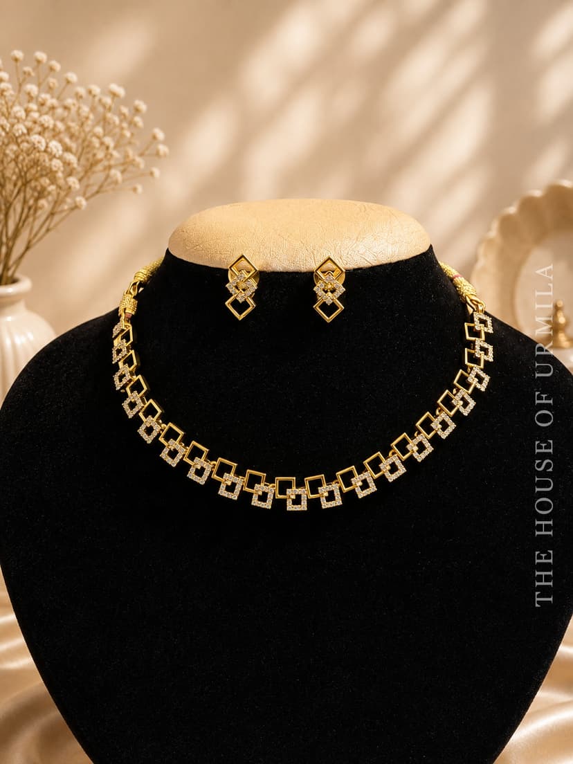 REKHA — CZ Geometric Link Necklace Set
