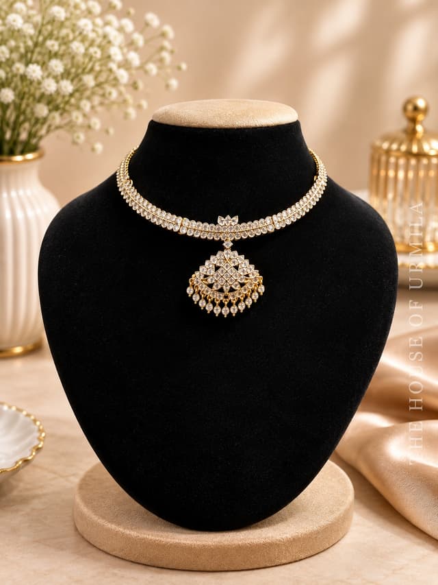 SHOBHA — Impon Kundan Fan Pendant Choker Set