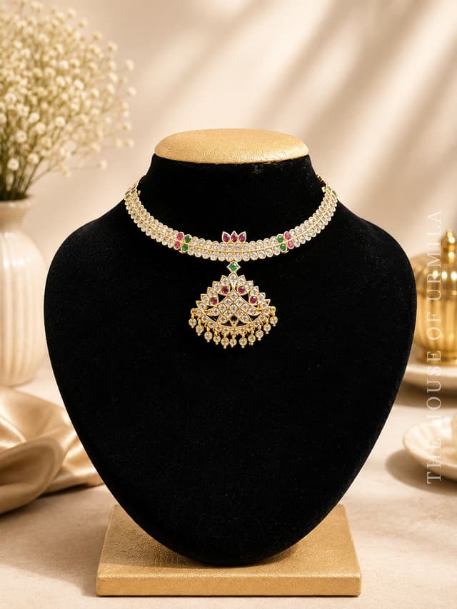 RUCHIRA — Impon Kundan Fan Pendant Choker Set