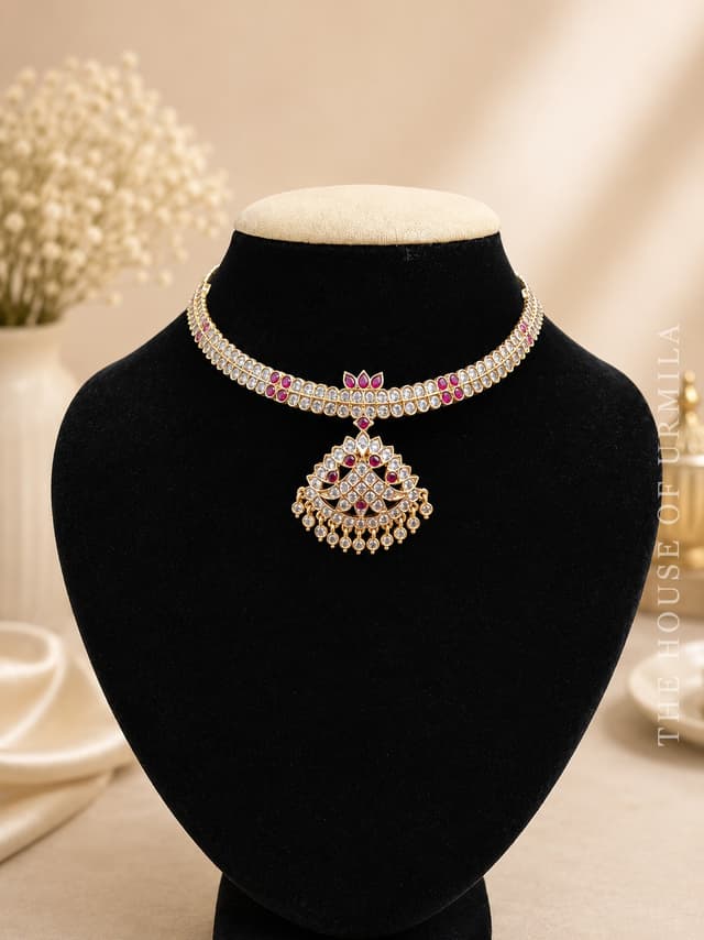 KANAKA — Impon Kundan Fan Pendant Choker Set