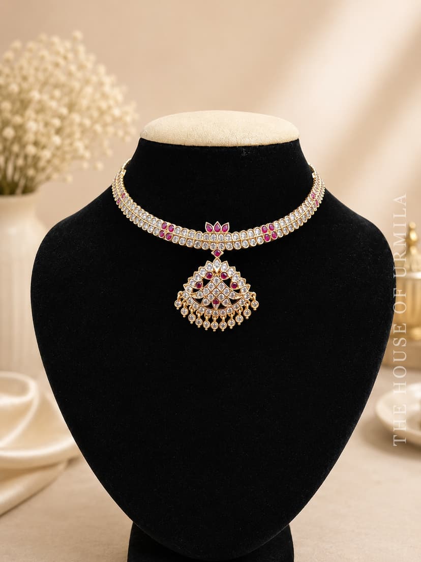 KANAKA — Impon Kundan Fan Pendant Choker Set