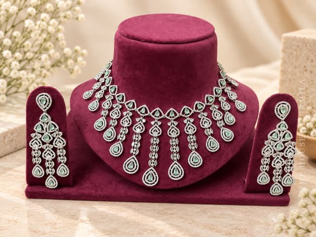 AVANTIKA — Dense CZ Fringe Statement Necklace Set