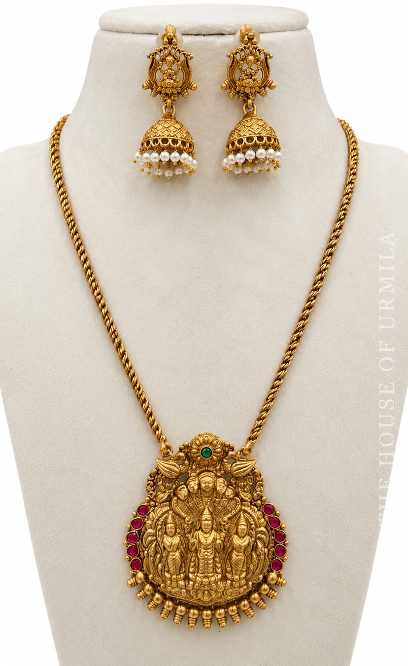 SRIVIDYA — Temple Jewellery Trinity Deity Pendant Necklace Set