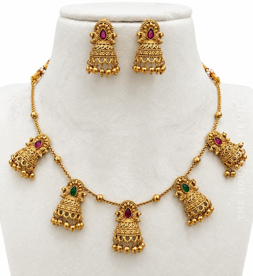 TARINI — Antique Gold Jhumka Bell Drop Necklace Set