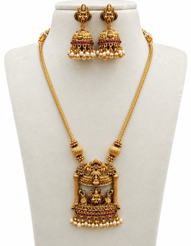 KALYANI — Temple Jewellery Gopuram Lakshmi Attendants Necklace Set