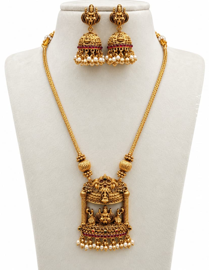 KALYANI — Temple Jewellery Gopuram Lakshmi Attendants Necklace Set