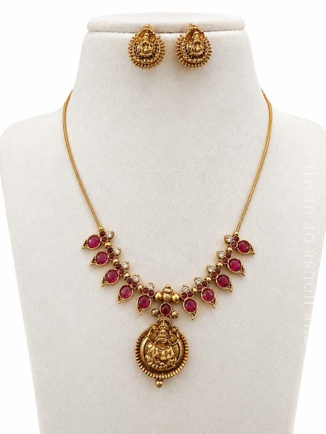 RADHIKA — Temple Jewellery Ruby Lakshmi Pendant Necklace Set