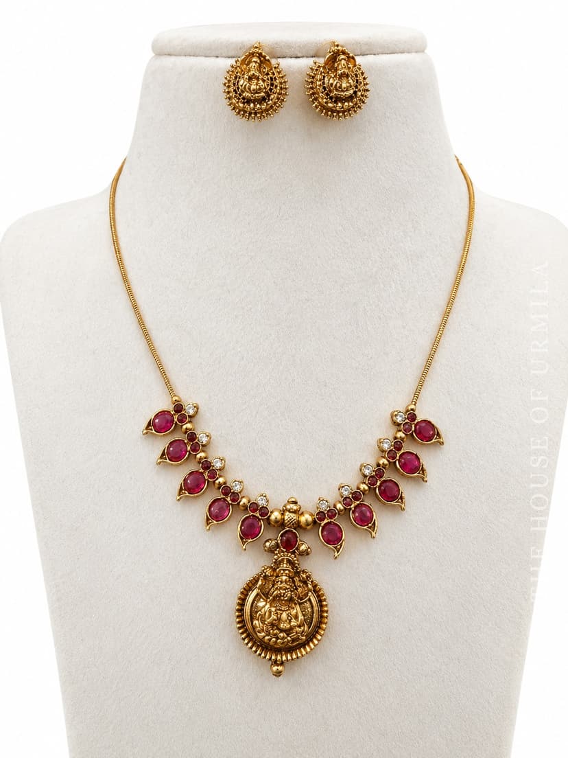 RADHIKA — Temple Jewellery Ruby Lakshmi Pendant Necklace Set