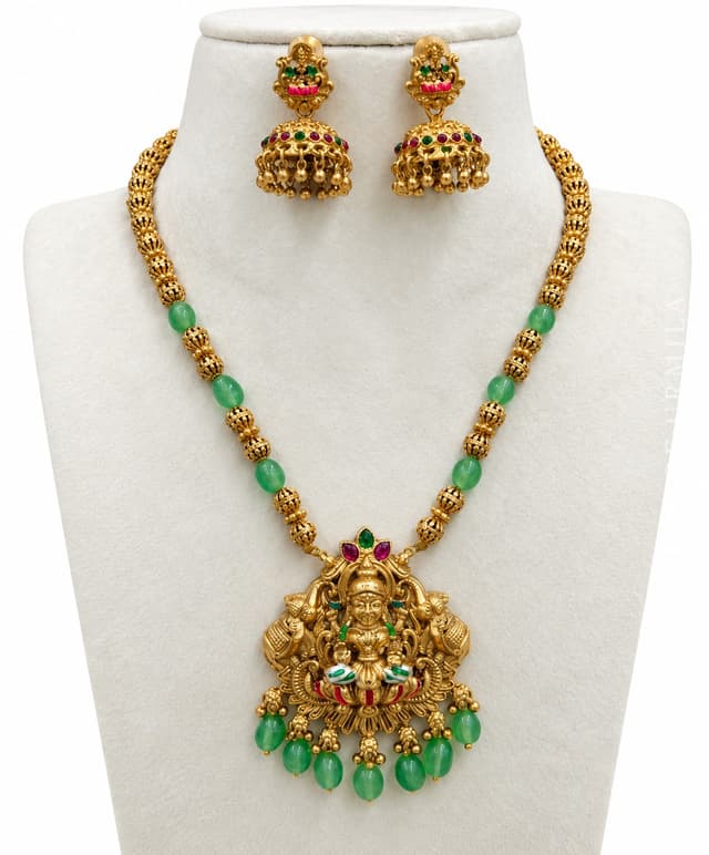 HEMLATA — Temple Jewellery Jade Bead Lakshmi Pendant Necklace Set