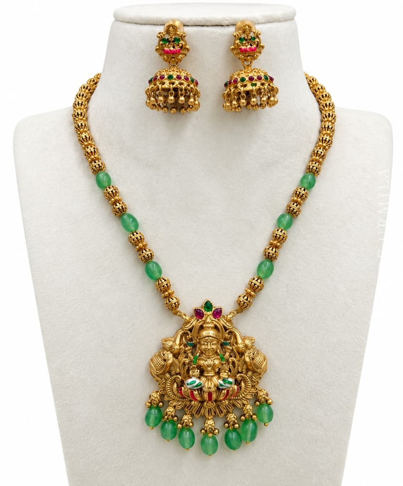 HEMLATA — Temple Jewellery Jade Bead Lakshmi Pendant Necklace Set