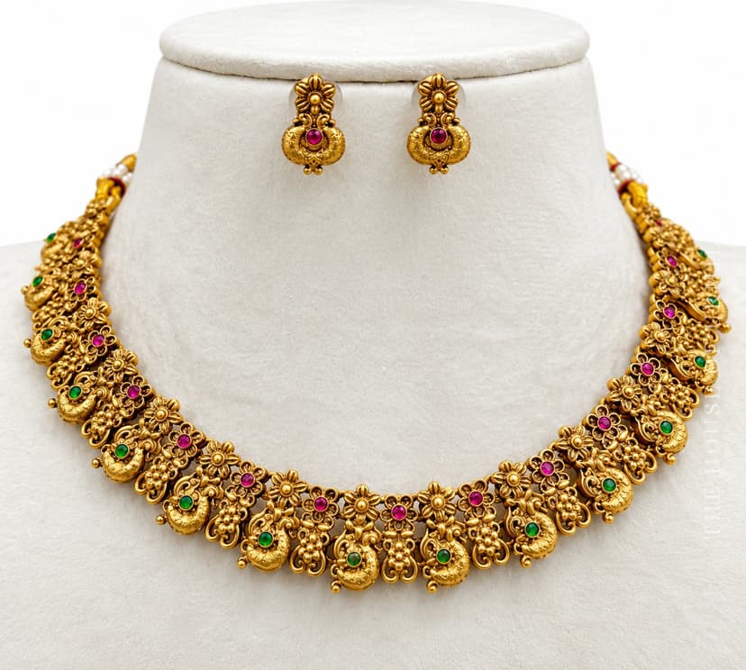 VEDIKA — Antique Gold Floral Paisley Choker Set