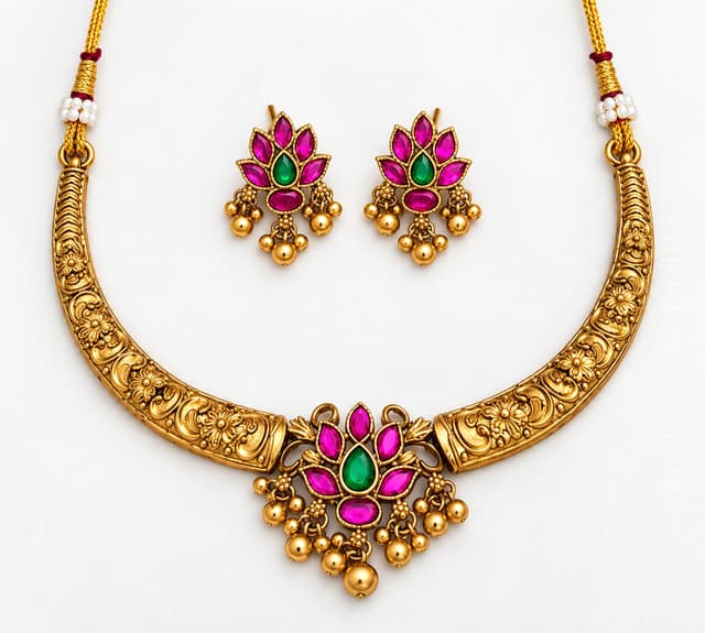 SHRADDHA — Antique Gold Lotus Collar Necklace Set