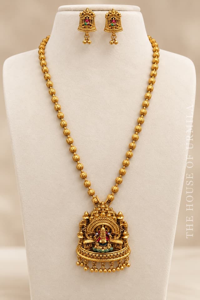 GOMATI — Temple Jewellery Gold Bead Deity Pendant Necklace Set