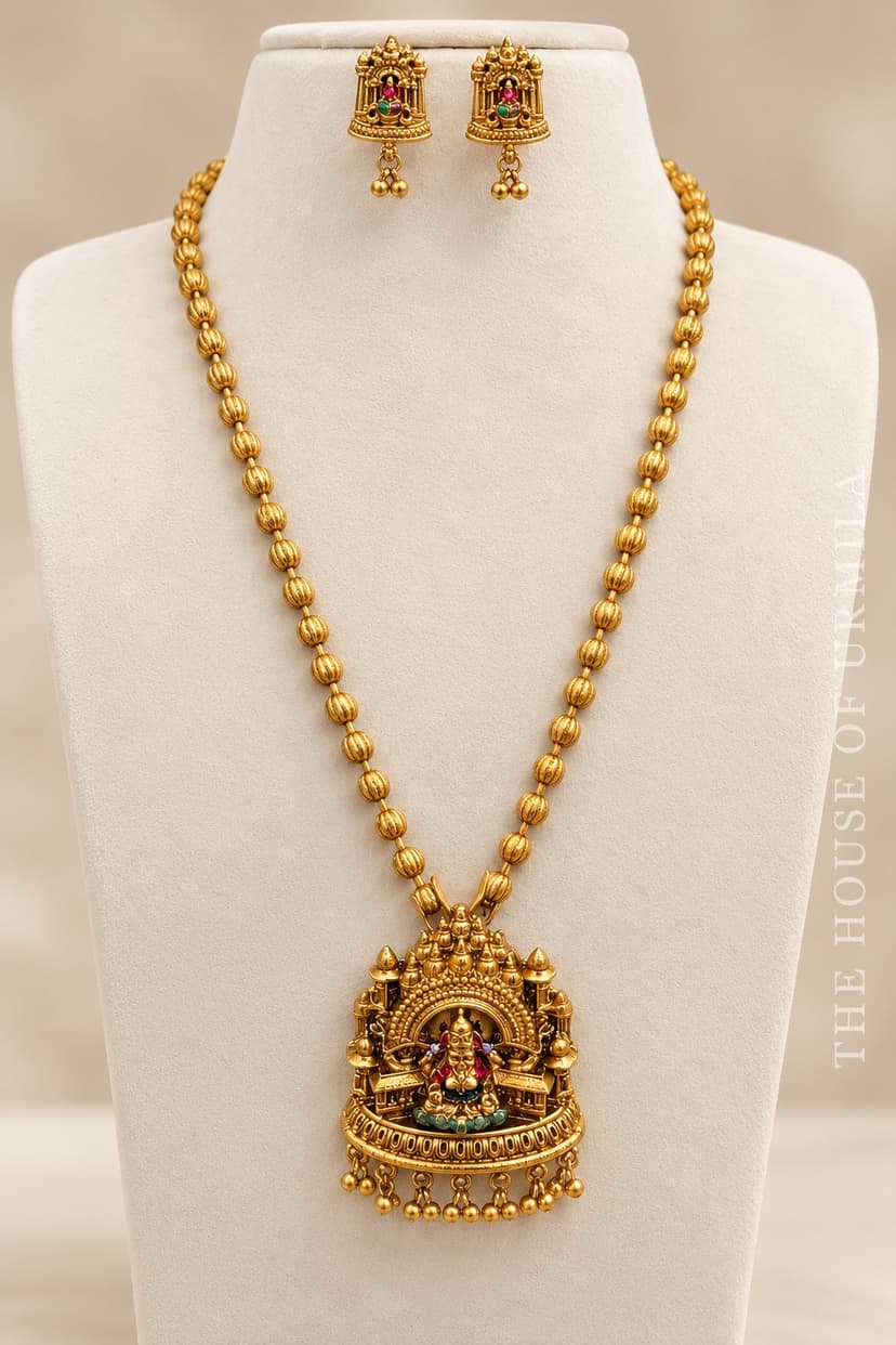 GOMATI — Temple Jewellery Gold Bead Deity Pendant Necklace Set