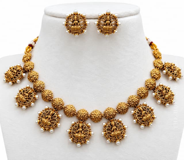PADMAVATI — Temple Jewellery Lakshmi Lotus Roundel Necklace Set